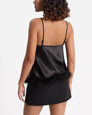 Satin Cowl Neck Feather Hem Cami