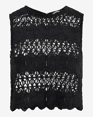 Lace Open Stitch Crew Neck Cropped Tank