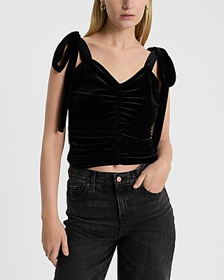 Velvet Tie Strap Ruched Tank - image 2