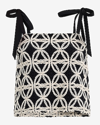 Two Tone Crochet Tie Strap Cropped Tank