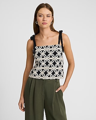 Two Tone Crochet Tie Strap Cropped Tank