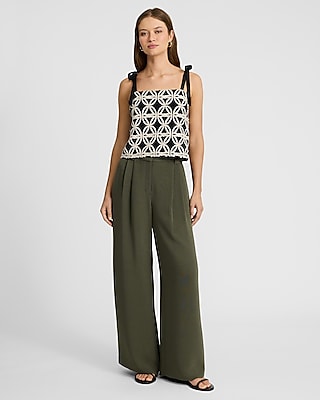 Two Tone Crochet Tie Strap Cropped Tank