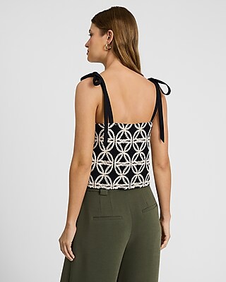 Two Tone Crochet Tie Strap Cropped Tank