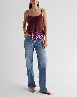 Satin Floral Scoop Neck Downtown Cami