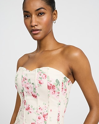Floral Denim Corset Tube Top