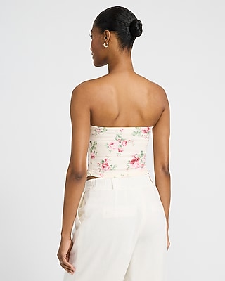 Floral Denim Corset Tube Top