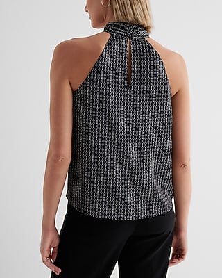 Satin Printed Gathered Halter Neck Tank