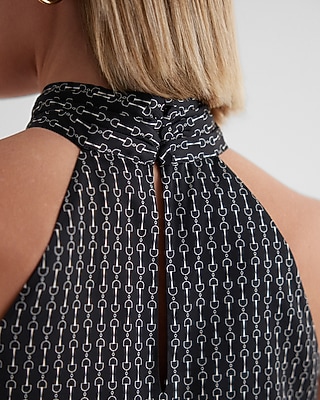 Satin Printed Gathered Halter Neck Tank