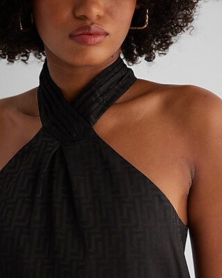 Jacquard Gathered Halter Neck Tank