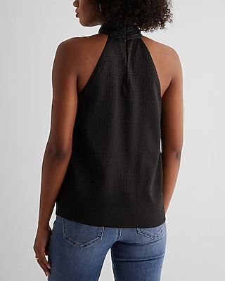 Jacquard Gathered Halter Neck Tank
