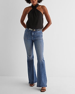 Jacquard Gathered Halter Neck Tank