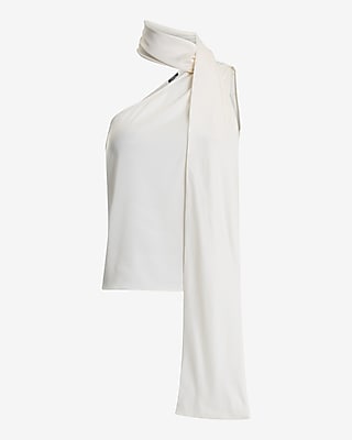 Satin Scarf Neck One Shoulder Tank