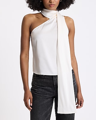 Satin Scarf Neck One Shoulder Tank