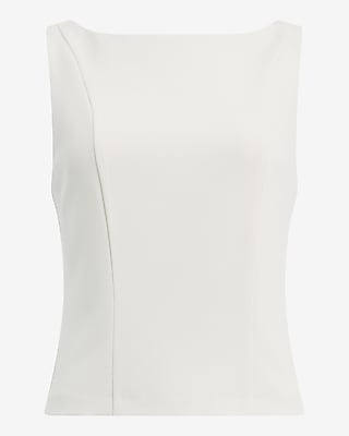 High Neck Low Back Button Tailored Tank
