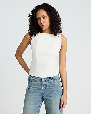 High Neck Low Back Button Tailored Tank
