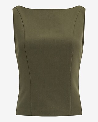High Neck Low Back Button Tailored Tank