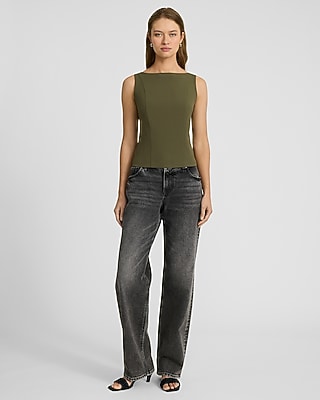 High Neck Low Back Button Tailored Tank