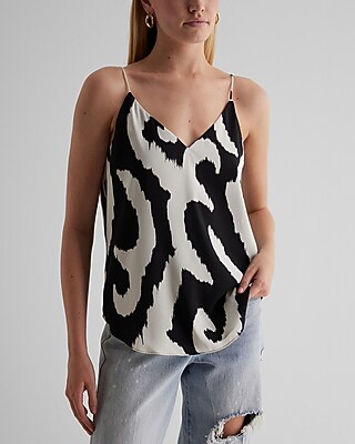 V NECK DT CAMI STRETCH PSG IKAT TRIBAL 9709729:B&W PRINT:S