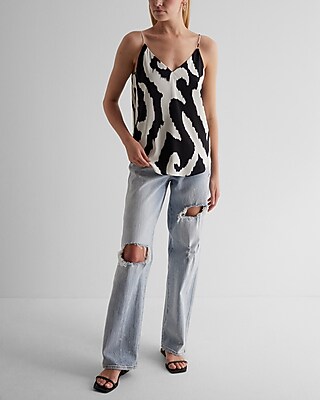 V NECK DT CAMI STRETCH PSG IKAT TRIBAL 9709729:B&W PRINT:S