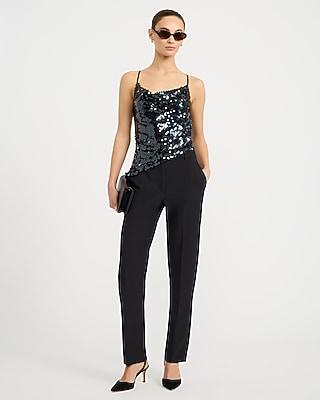 Sequin Cowl Neck Asymmetrical Strappy Back Cami