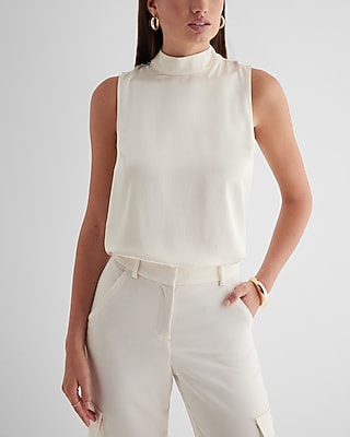 Satin Mock Neck Sleeveless Tank