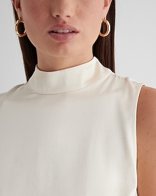 Satin Mock Neck Sleeveless Tank