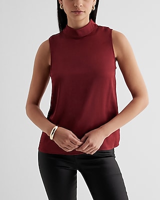 Satin Mock Neck Sleeveless Tank