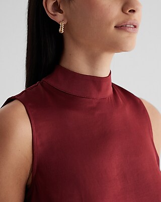 Satin Mock Neck Sleeveless Tank