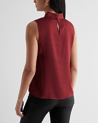 Satin Mock Neck Sleeveless Tank