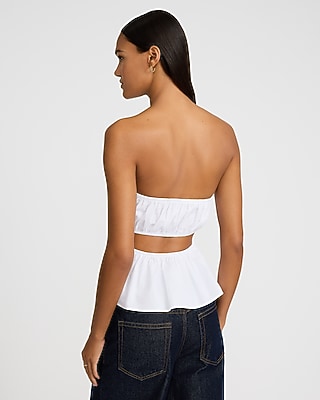 Cotton Poplin Strapless Peplum Tube Top - image 2