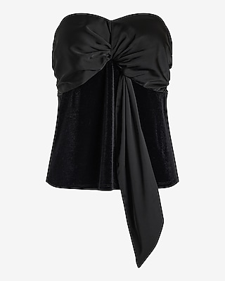 Satin Velvet Strapless Tucked Bow Tube Top