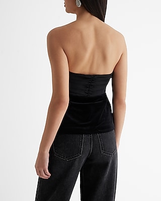 Satin Velvet Strapless Tucked Bow Tube Top