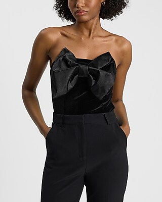 Strapless Satin Bow Velvet Bodysuit Express