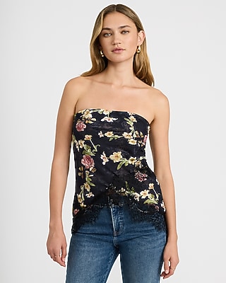 Floral Satin Lace Tube Top