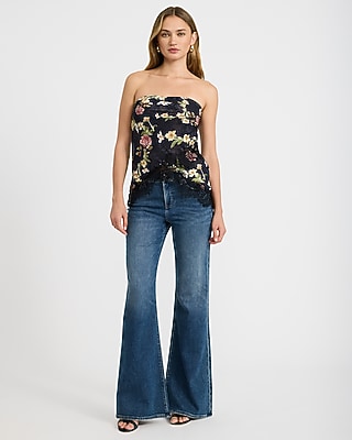 Floral Satin Lace Tube Top