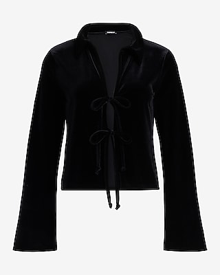 Velvet Long Sleeve Collared Tie Front Top - image 4