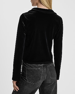 Velvet Long Sleeve Collared Tie Front Top - image 2