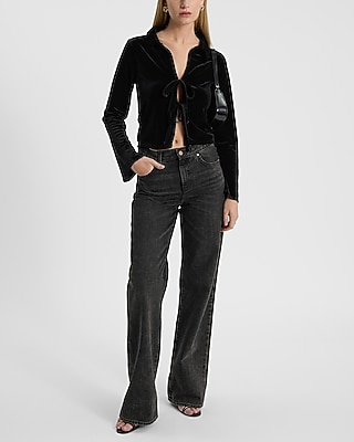 Velvet Long Sleeve Collared Tie Front Top - image 3