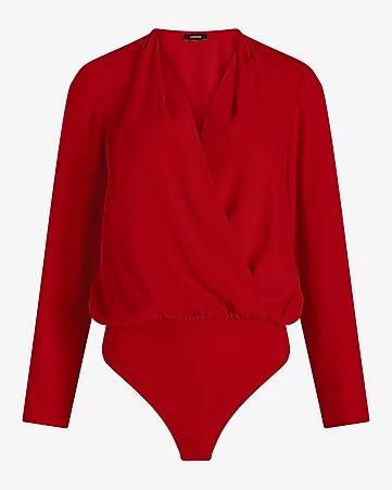 Mock Neck Red Thong Bodysuit - Long Sleeve Red Thong Bodysuit – Moda Xpress