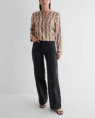 Satin Printed Fold Over Front Portofino Shirt