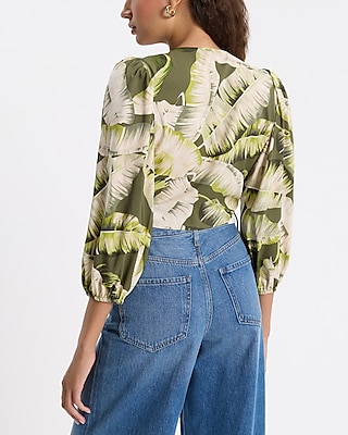 Printed Tie Front Cropped Blouse