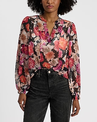 Floral V-Neck Long Sleeve Top