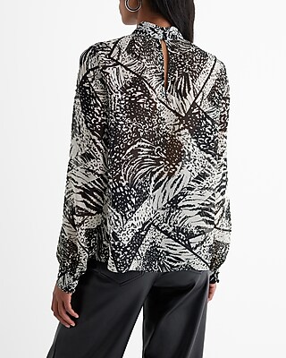 Printed Twist Mock Neck Long Sleeve Top - image 2