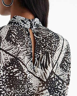 Printed Twist Mock Neck Long Sleeve Top - image 3