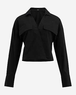 Double Pocket V-Neck Surplice Cropped Top - image 4