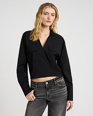 Double Pocket V-Neck Surplice Cropped Top - image 2