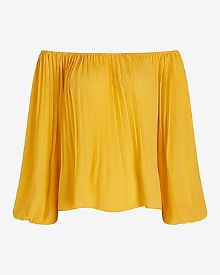 Off The Shoulder Pleated Balloon Sleeve Top