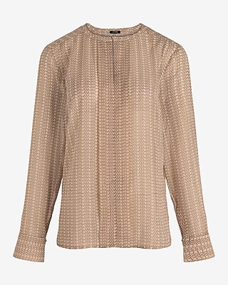 Metallic Sheer Printed Fold Over Front Portofino Shirt