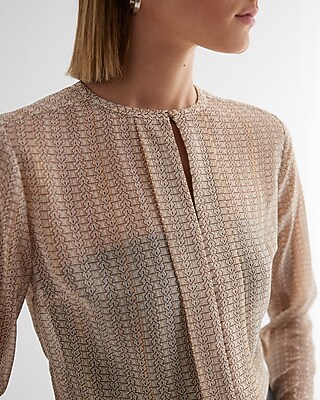 Metallic Sheer Printed Fold Over Front Portofino Shirt