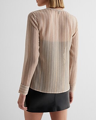 Metallic Sheer Printed Fold Over Front Portofino Shirt
